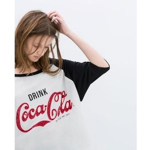 Zara Drink Coca Cola Graphic Tee with Red Sequins